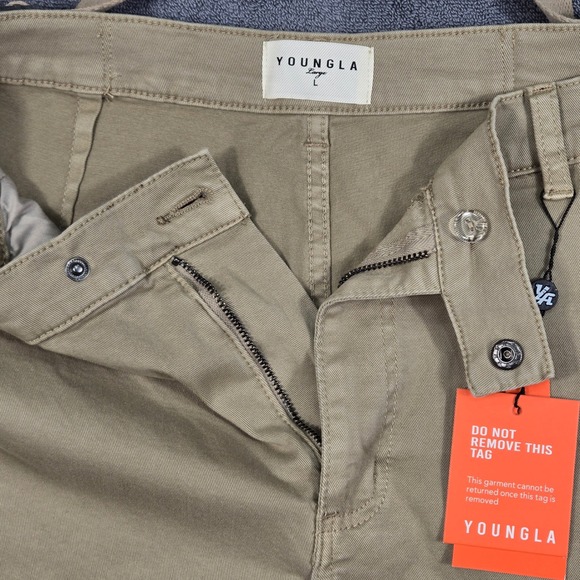 YoungLA Cargo Pants Mens L Khaki Tan NEW 6032 Adjustable Waist Straight Leg - Picture 12 of 16